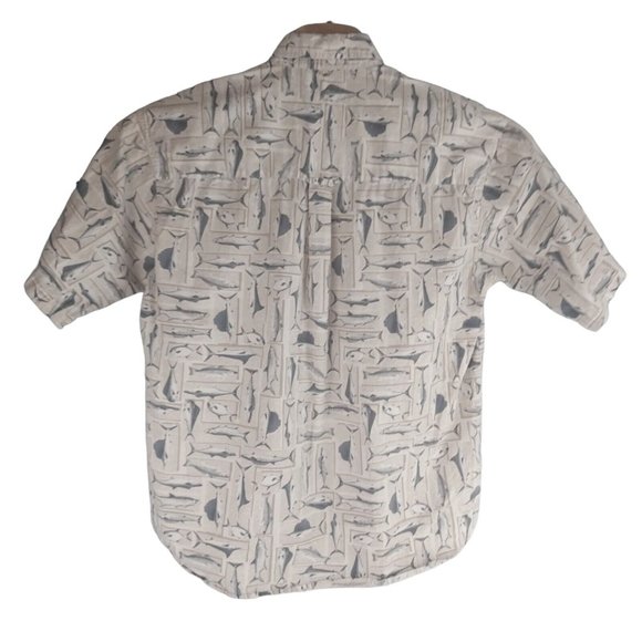 Columbia Mens Large Brown Fish Button Front Short Sleeve Shirt - Picture 4 of 5